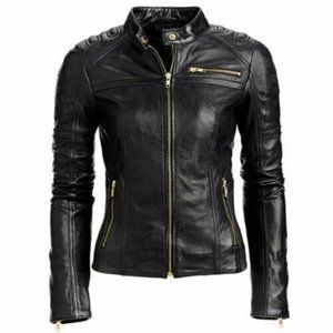 Black lambskin cafe racer moto jacket